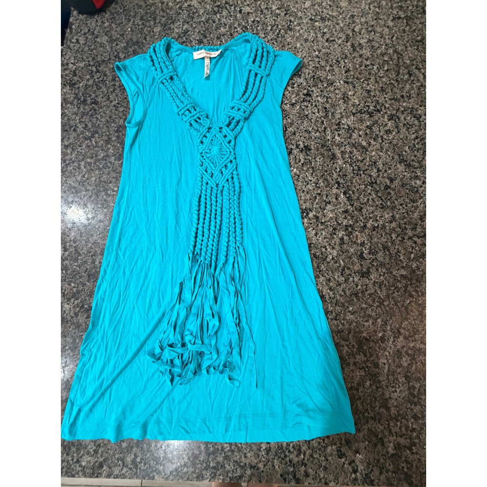 Nanette Lepore Swim Turquoise Macrame Fringe Cover Up Dress XS NL2Z439